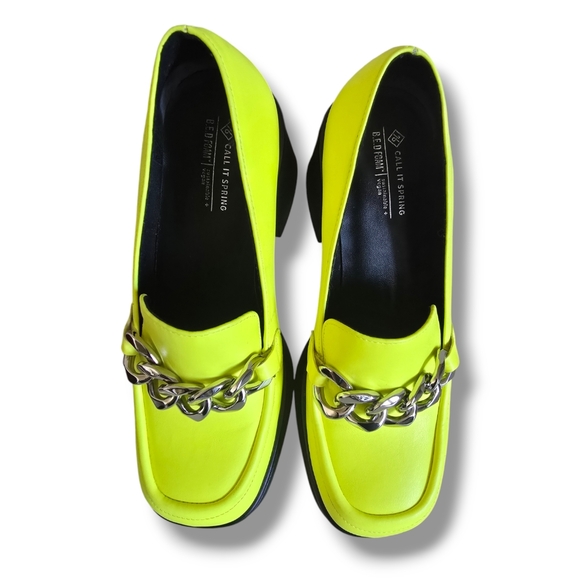 CALL IT SPRING Women's Noella Bright Green Chain Accent Vegan Platform Loafers - Picture 14 of 16